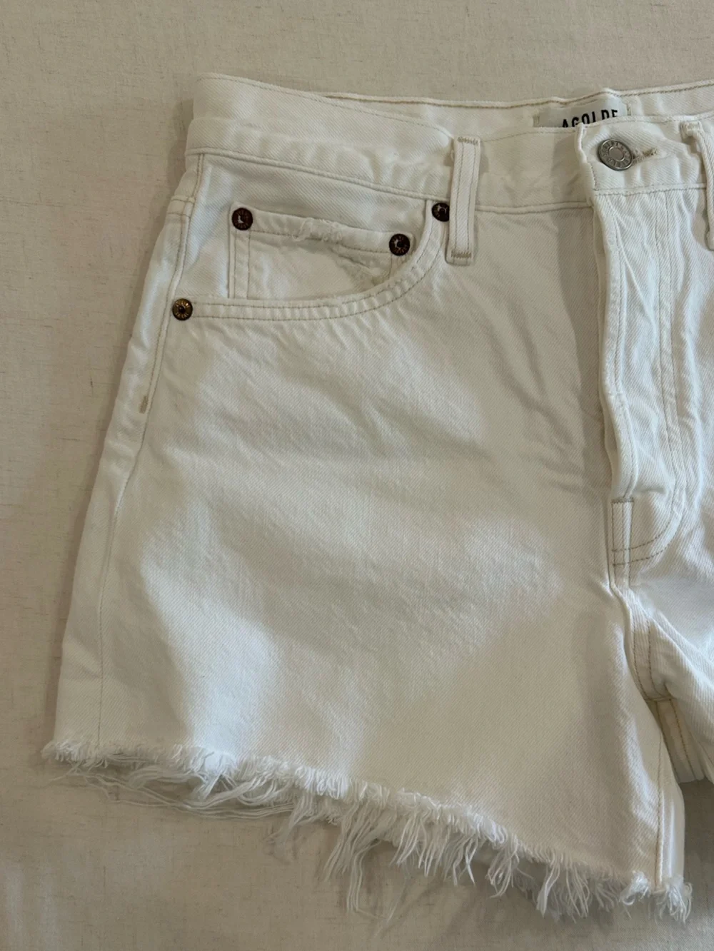 Agolde Parker long panna cotta White High-Rise Frayed Hem Jean Shorts